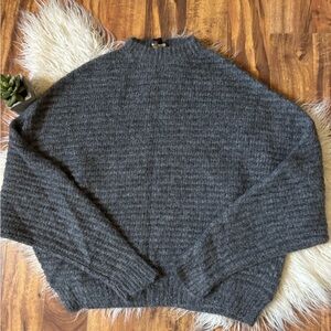 Maje Wool Alpaca Blend High Neck Drop Sleeve Ribbed Sweater Gray